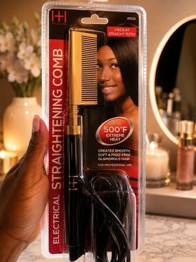 Hot & Hammer Gold Electric Straightening Comb - Black/Gold